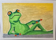 ACEO ATC Original OOAK Frog Series 5 Of 6 Hi There Acrylic Painting By Stacey An