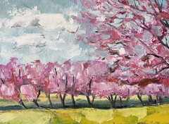 Cherry Blossom Tree Painting Original Art Impasto Oil Painting 11×13″ signed