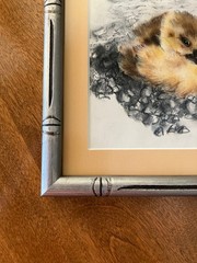 VTG 1980s Orig Watercolor Painting in Silver Bamboo Style Frame; Baby Duck