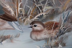 Vintage Winter Scene Snow And Birds Oil Painting On Canvas Signed Bruce