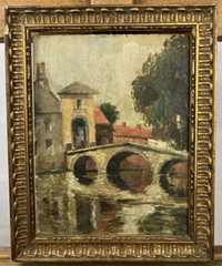 Oil On Panel French School Circa 1880/1900 Landscape Au Bridge Country Basque?