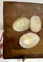 Antique Double Sided Oil Painting on Wood Panel – Dog Portrait & Egg Still Life