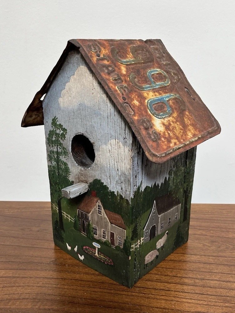 BETTY FISCHER Americana Folk Art Painted Birdhouse Artist Handmade RARE