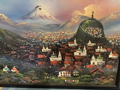 Gonzalo Endara Crow STYLE Painting~Surrealist Mountainside Town~By Perez 22×30