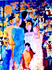 Original painting People & Birds abstract bright modern art 18x24x1 large pb