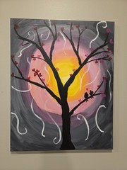 Rare Find Two Lovebirds on a Branch At Sunrise Painting on Canvas 16×20”