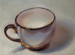 Porcelain tea cup still life for cafe kitchen nook art by living artist 5.5″x7″