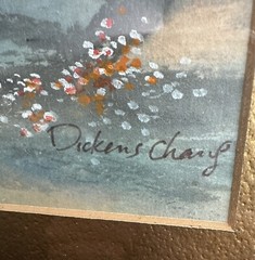 SIGNED Dickens Chang Original Landscape Framed Watercolor. Tree In The Wind