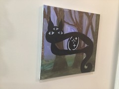 Third eye woods cat original abstract art acrylic painting on canvas 10 x 10 in