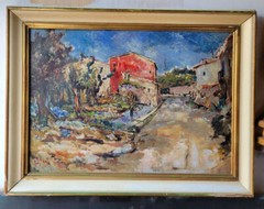 Original Oil Painting By Costantino Lagana Mediterranean Village Scene Framed