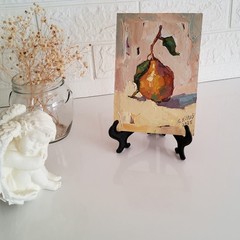 Fragrant Pear Painting Original Oil Still Life Semi Abstract Modern Wall Artwork