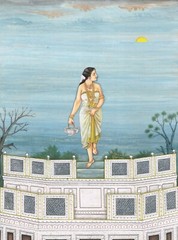 Painting Of A Woman Holding Basket View Of Morning Art On Paper 10.5×13.5 Inches