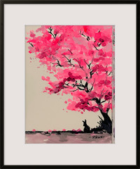 R Stevens Rabbit Under Blossom Tree Original Acrylic Painting 9×12