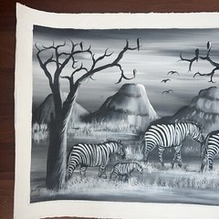 AUTHENTIC African Zebra Painting (NOT a Print) Original African Art UNFRAMED