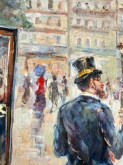 vtg Original Oil Painting French Paris Street Scene 38×26