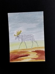 Moose ACEO Whimsical Original Painting Cute Animals Folk Art Card OOAK GAT