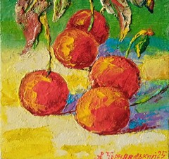 Cherries Impasto Painting Original Art Impression Oil Painting 7 x 5 in