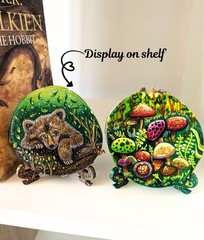 Original Two Sided Bear Cub Wood Slice Art Handmade, Forest Art, 9×8,4 cm.