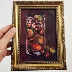 Framed Cherry Limeade Iced Drink Original Oil Painting 5×7 Signed Still Life Art