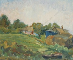 Anatoli Dovzhenko (1932-1991) „In the Ukrainian Village“, Oil Painting, 1963 (1)