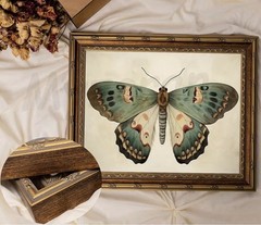 Vintage Butterfly Canvas Art 9×11 Gold Framed Victorian Cottagecore Wall Decor