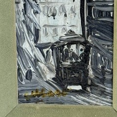 Pascal Cucaro Oil on Board Painting San Francisco Cable Car Downtown Black White