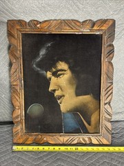Vintage Crying ELVIS Black Velvet Elvis Presley Original Painting Wood Frame