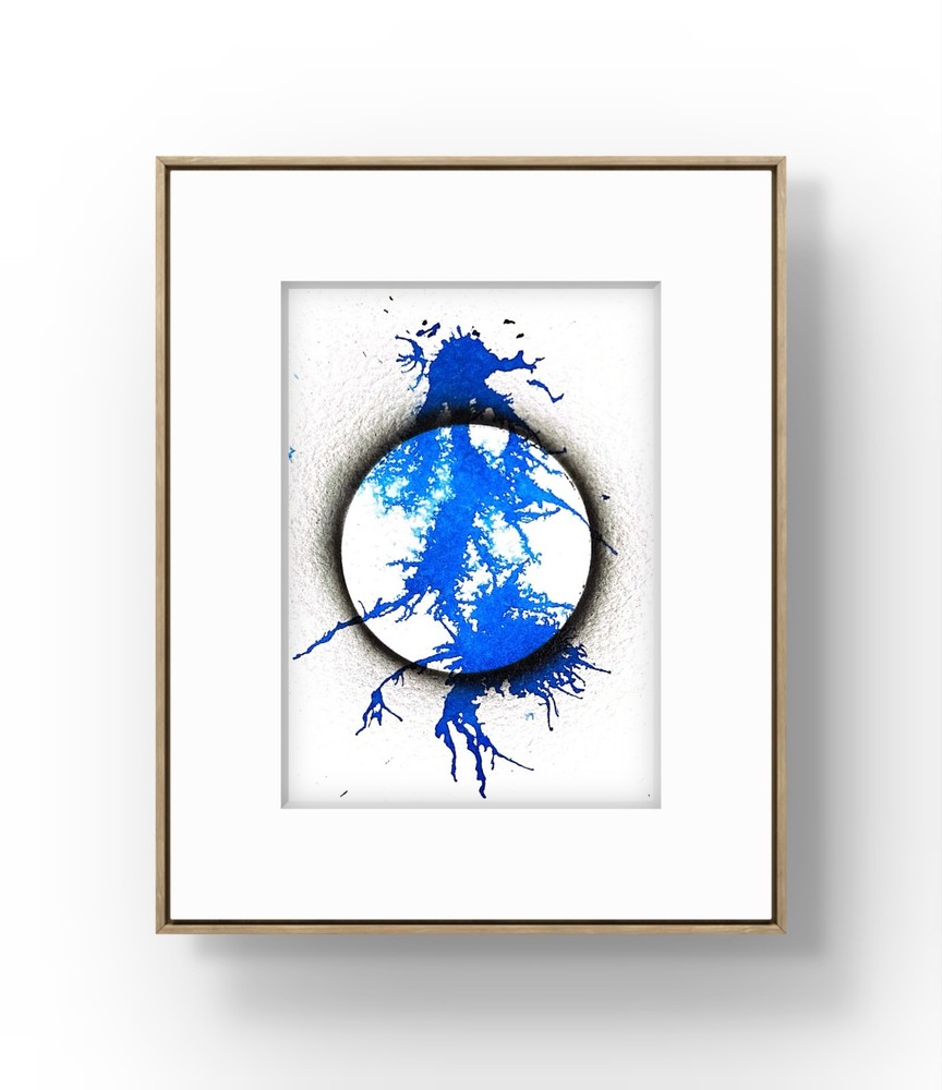 Original Abstract Eclipse Painting 5×7 Watercolor Blue Black Signed