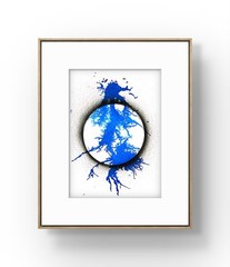 Original Abstract Eclipse Painting 5×7 Watercolor Blue Black Signed