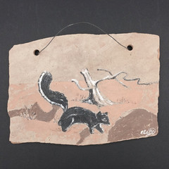 Original Skunk on Sandstone Painting Primitive Folk Art Signed 9.75″ x 7″ OOAK