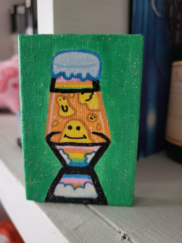 Mini Canvas Art – 80s Style Lava Lamp – Glitter Coated And Sealed For Longevity