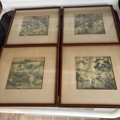 ASIAN ART PRINT Original CHINESE Green Blue Circa 1910 Genre Painting FRAMED