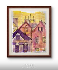 Original Yellow Purple Buildings By Alannah Dyer- Acrylic 8×10 in. Village House