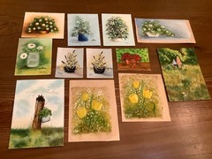 12 Small Miniature Paintings 1970’s and 80’s Unframed Signed Floral Still Life