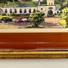 Signed A. R. Cox Small Framed Church Landscape Art Print Greenville SC
