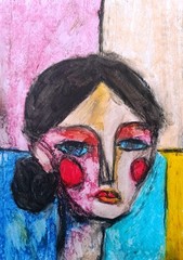 Portrait Woman – Abstract Modern Art – Oil Chalk A4 Paper – Modern Art