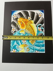 Original Watercolor Golden Koi Fish Japanese Art Tattoo Style Painting by Kev G