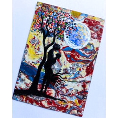 ACEO Original Lady Men Couple Abstract Acrylic Mini Art Card Hand Painting NEW