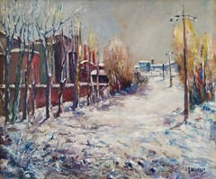 Old Italian Winter Landscape with Snow, Original Oil Painting on canvas signed