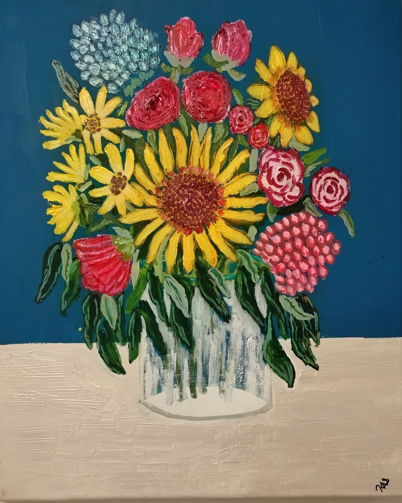 acrylic painting on canvas by original artist,Abstract realism, Old Time Flowers