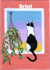 ACEO Art Card PRINT Black Cats House Plants The Secret Life of House Cats #12