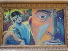 2 VINTAGE POP ART ILLUSTRATION PORTRAIT COMIC ART CAPTURED POW ? MYSTERY ART