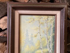 vintage oil landscape painting on canvas art fall aspens Colorado Rockies framed