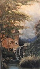 Antique Oil Painting Water Grist Mill 9 X 21 Inches Artist Board Well Done