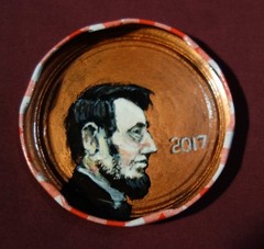 ABRAHAM LINCOLN, US President, Jam Jar Lid Portrait, Outsider Folk Art PETER ORR