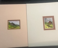 Two Vintage Landscape Barns Miniature Oil Painting 2“ X 2 1/2“ Signed