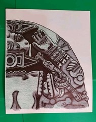 MAYAN ARTWORK-COYOLXAUHQUI -PRISON MADE, 4 SECTIONS, OWNER FRAME PREFERENCE.