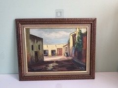 Pair VTG Southwest Pueblo Native American Art Framed Oil Paintings 20.5” X 16.5”