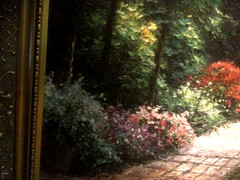 HENRY PEETERS SIGNED OIL CANVAS GLICEE FLOWER GARDEN PAINTING ~36 x28”GOLD FRAME