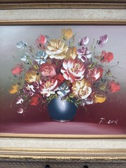 VTG Robert Cox Floral Oil Still Life Painting Frame Wall Art ~ Lot Of 3 Signed